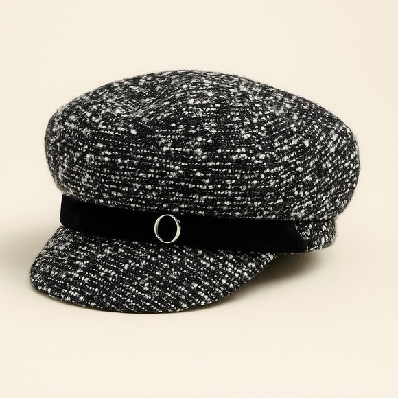 ✨ Nine West Tweed Velvet-Band Newsboy Cap — Black & White (RN 110188) main image 8